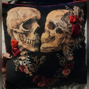 "donating soon"  skull cushion